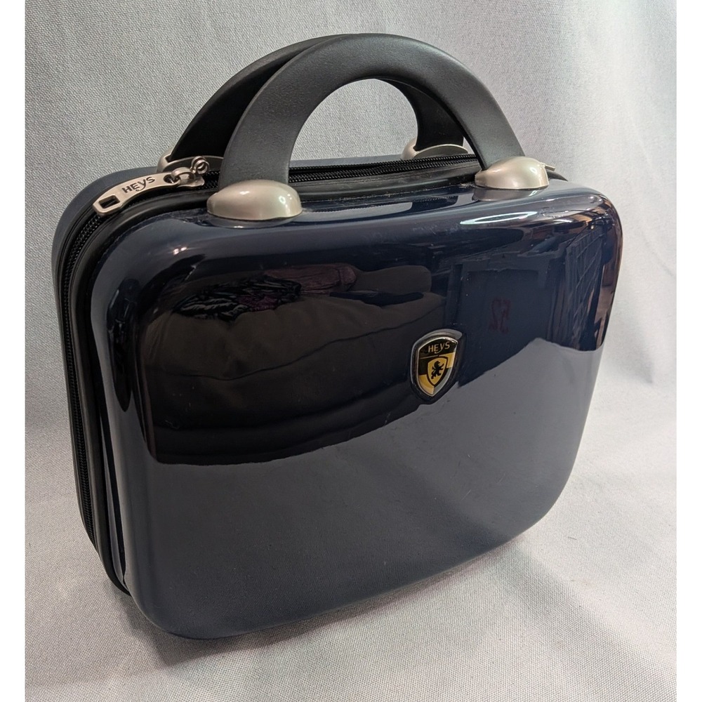 Heys Beauty Case Travel Vanity Bag Navy Blue Hardshell Glossy Luggage Strap Good
